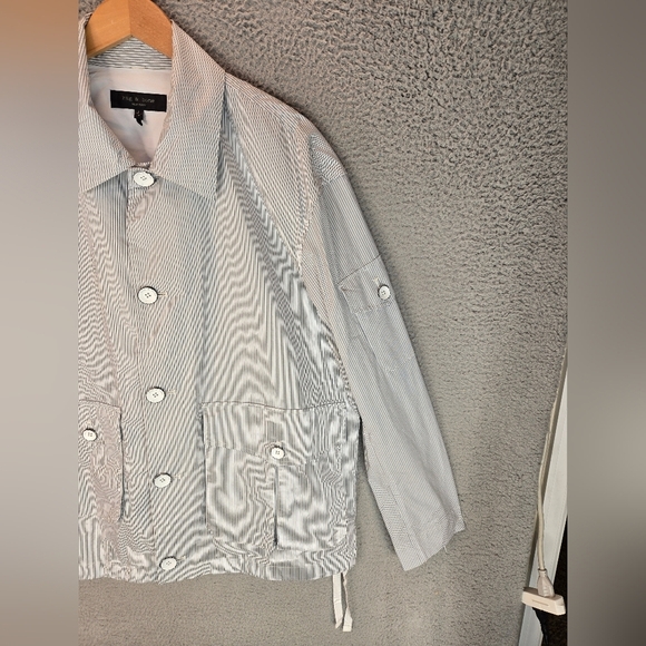 Rage & Bone Cade Mens Poplin Lightweight Jacket Sz L Light Blue & White Stripes - Picture 5 of 15